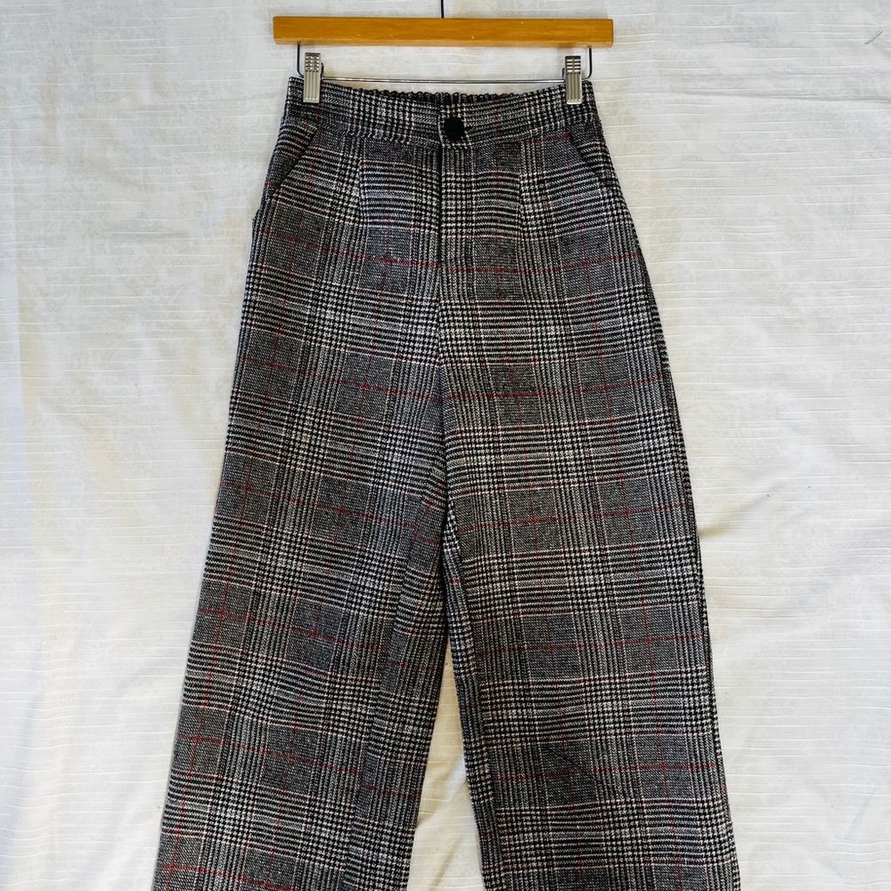 Gray & White Plaid Pants / Trousers